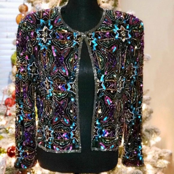 Vintage 80s Stenay Sequined Cocktail Blazer Size M - Picture 2 of 2